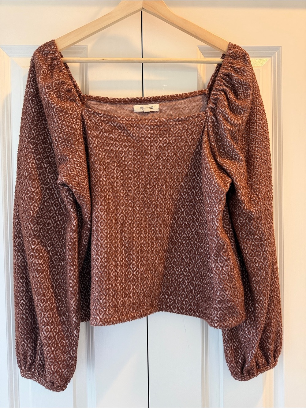Madewell Mauve Textured Puff-Sleeve Knit Top